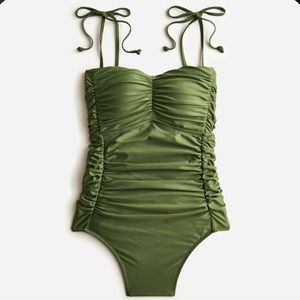 J Crew green bandeau tie one piece bathing suit 12 preppy swimsuit ruched
